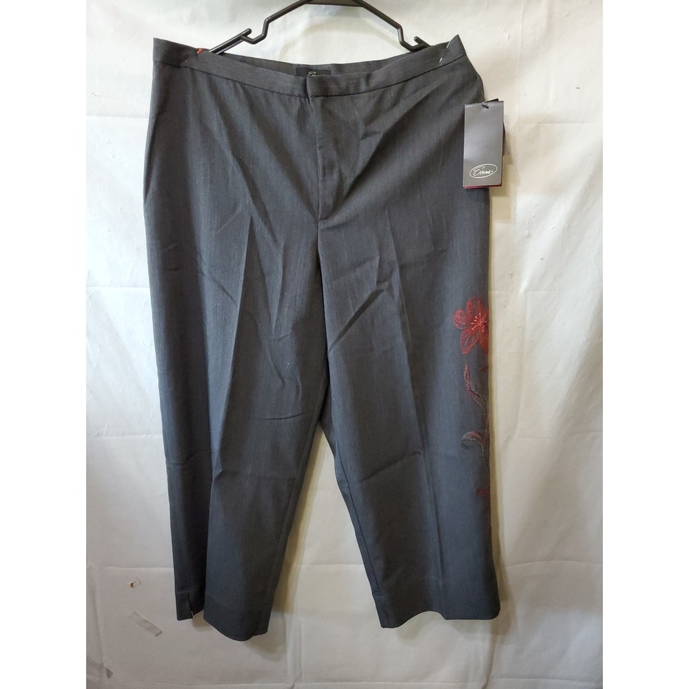 Emme Embroided Lightweight Wide Leg Cropped Pants Asphalt Woman Sz 14 NWT‎